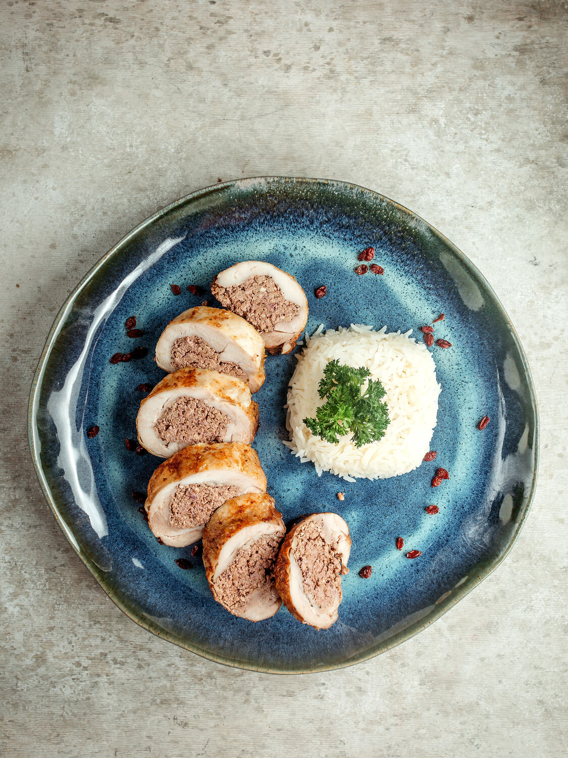 chapon farci assiette riz