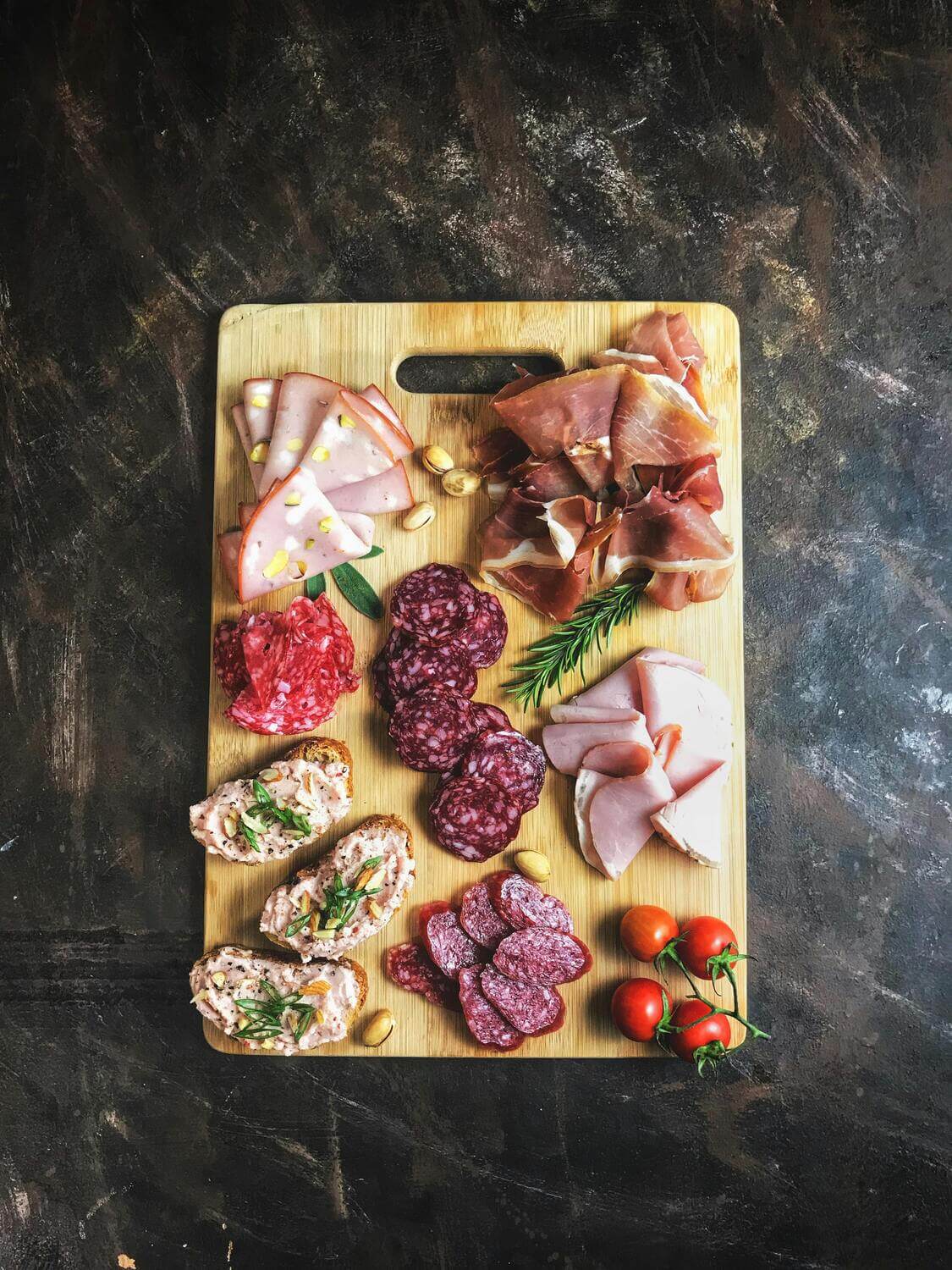 charcuterie platter tomato toasts